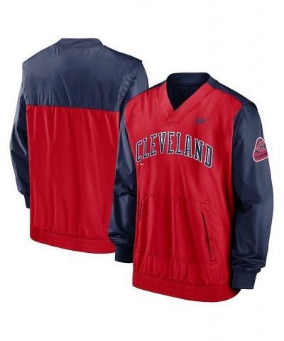 Men's Red, Navy Cleveland Indians Cooperstown Collection V-Neck Pullover $41.80 Sweatshirt