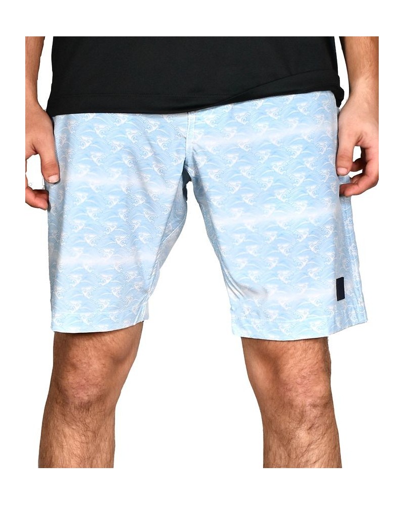 Men's Light Blue Wave Print Gurkha Flat Front Shorts Blue $35.25 Shorts