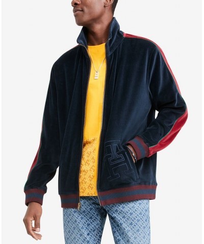 Men's Monogrammed Velour Track Jacket Blue $27.81 Jackets