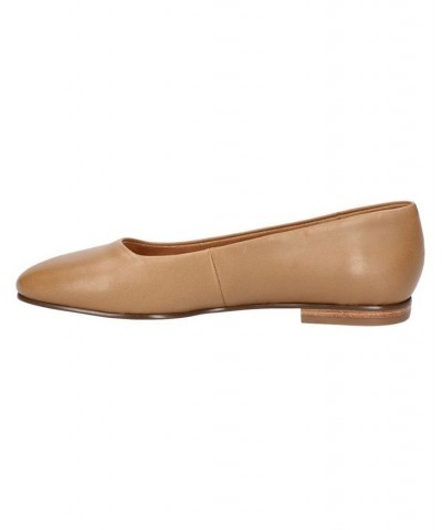 Women's Kimiko Square Toe Flats Saddle Leather $52.80 Shoes